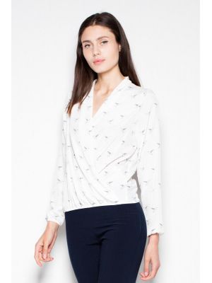 Bluza in nuanta crem cu imprimeu feminin poza 0