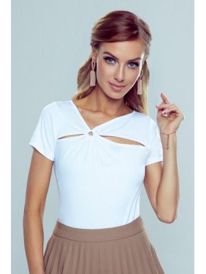 Bluza trendy, alba, cu decupaje la bust poza 0